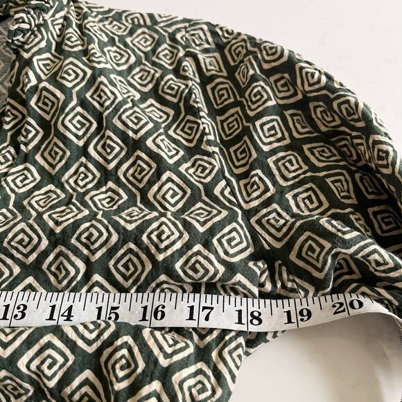 Zara Green Cream Geometric Print Long Sleeve C-Neck Tie Waist Midi Dress Size L - Picture 6 of 8